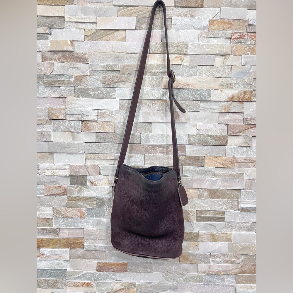 Vintage Coach pebbled leather Brown Crossbody bucket Bag